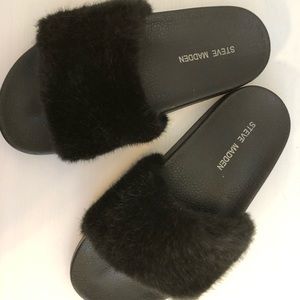 Steve Madden Black Softey fur slides 6